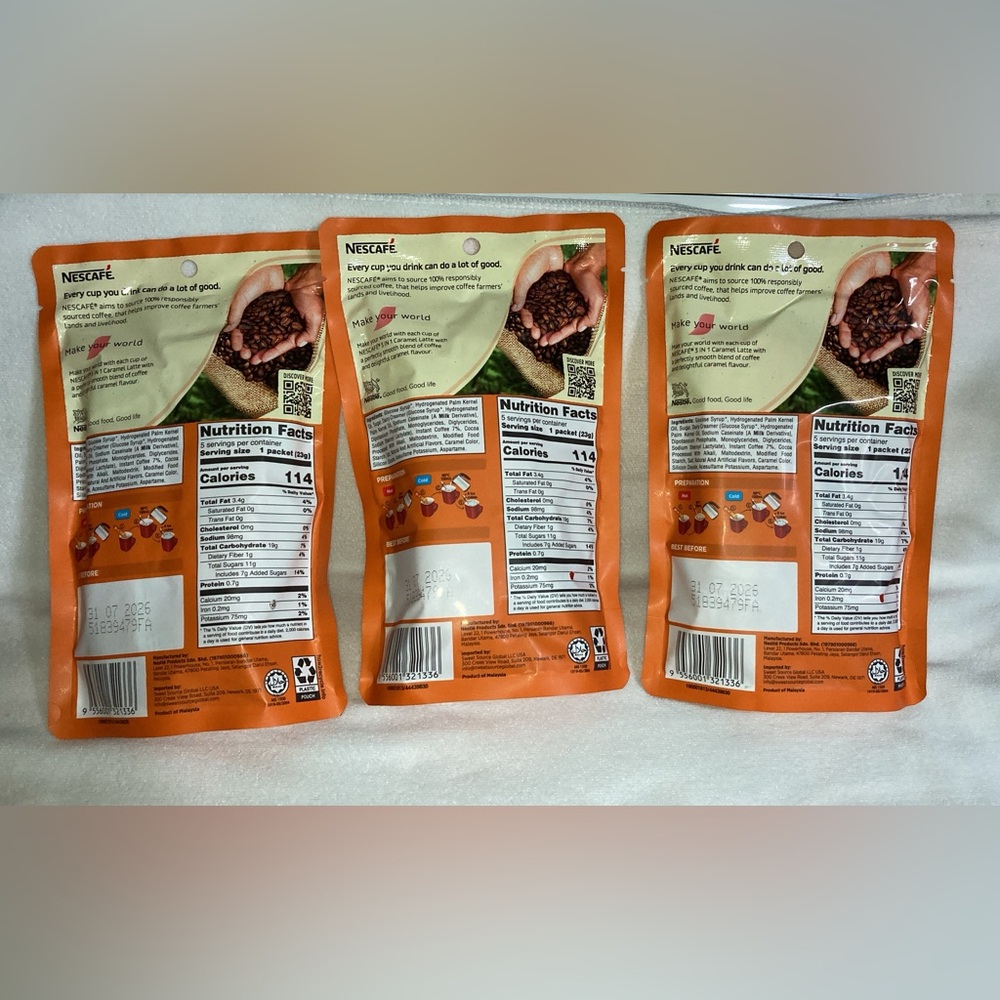 NESCAFÉ 3 in 1 CARAMEL LATTE INSTANT COFFEE MIX - 3 NEW UNOPENED PACKAGES - Picture 2 of 7